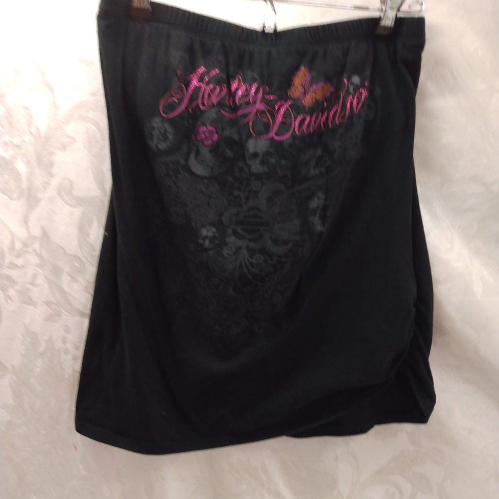 Size Large Harley Davidson Black Skull Pink Metallic Lettering Sleeveless Top